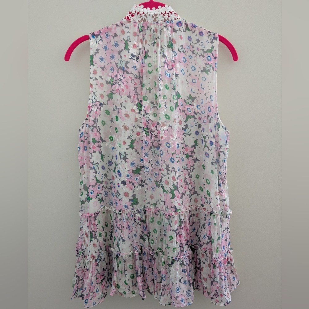 KATE SPADE Silk Lace Devore Blouse WOMEN'S L Pink Daisy Floral Romantic Ruffles - Picture 10 of 16